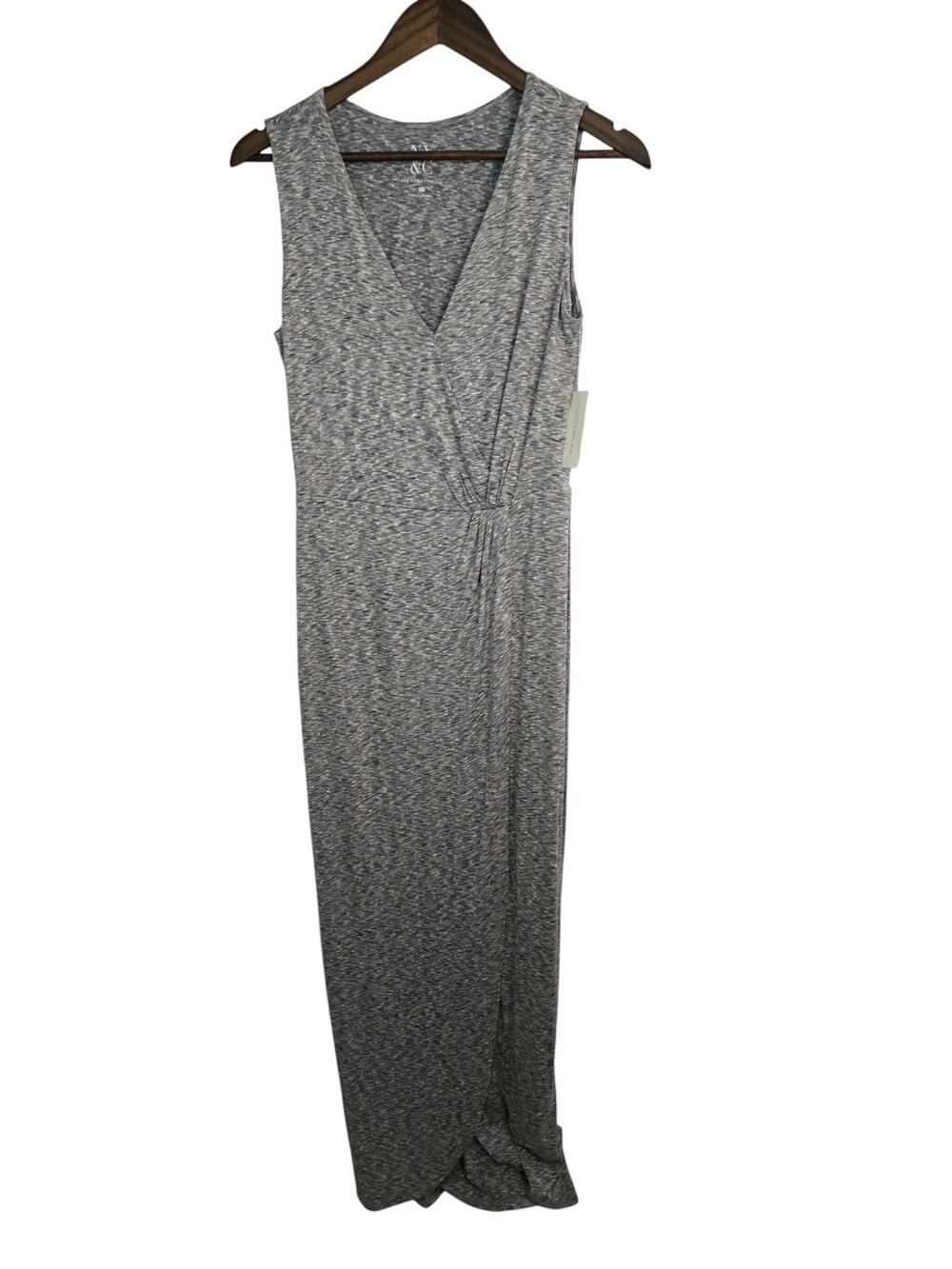 NWT New York & Company Gray Heathered Faux Wrap Maxi Dress XS Stretch Sleeveless